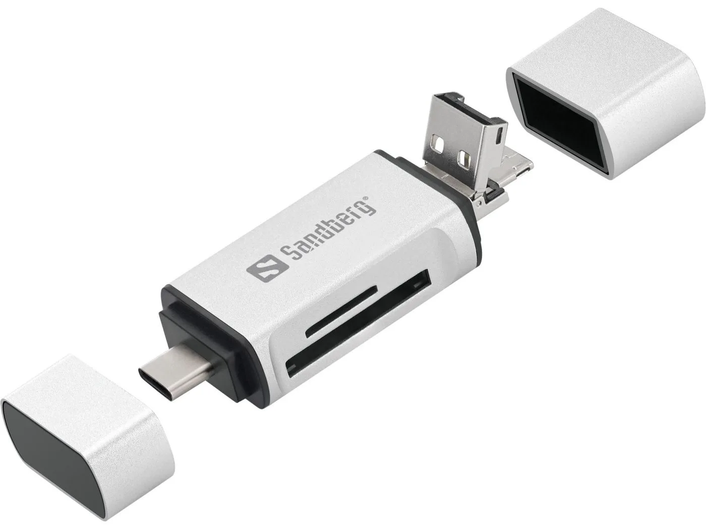 ЧЕТЕЦ ЗА КАРТИ SANDBERG USB-C+USB+MicroUSB - Silver - PN 136-28