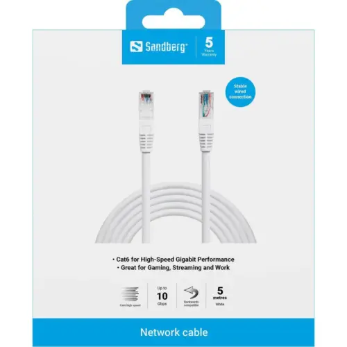 Alternative view of МРЕЖОВ КАБЕЛ SANDBERG UTP Cat6 - 5m - White - PN 506-96