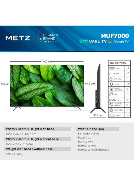 METZ Телевизор 75" UHD LED SMART TV, 4K, Google TV, Frameless - Image 4