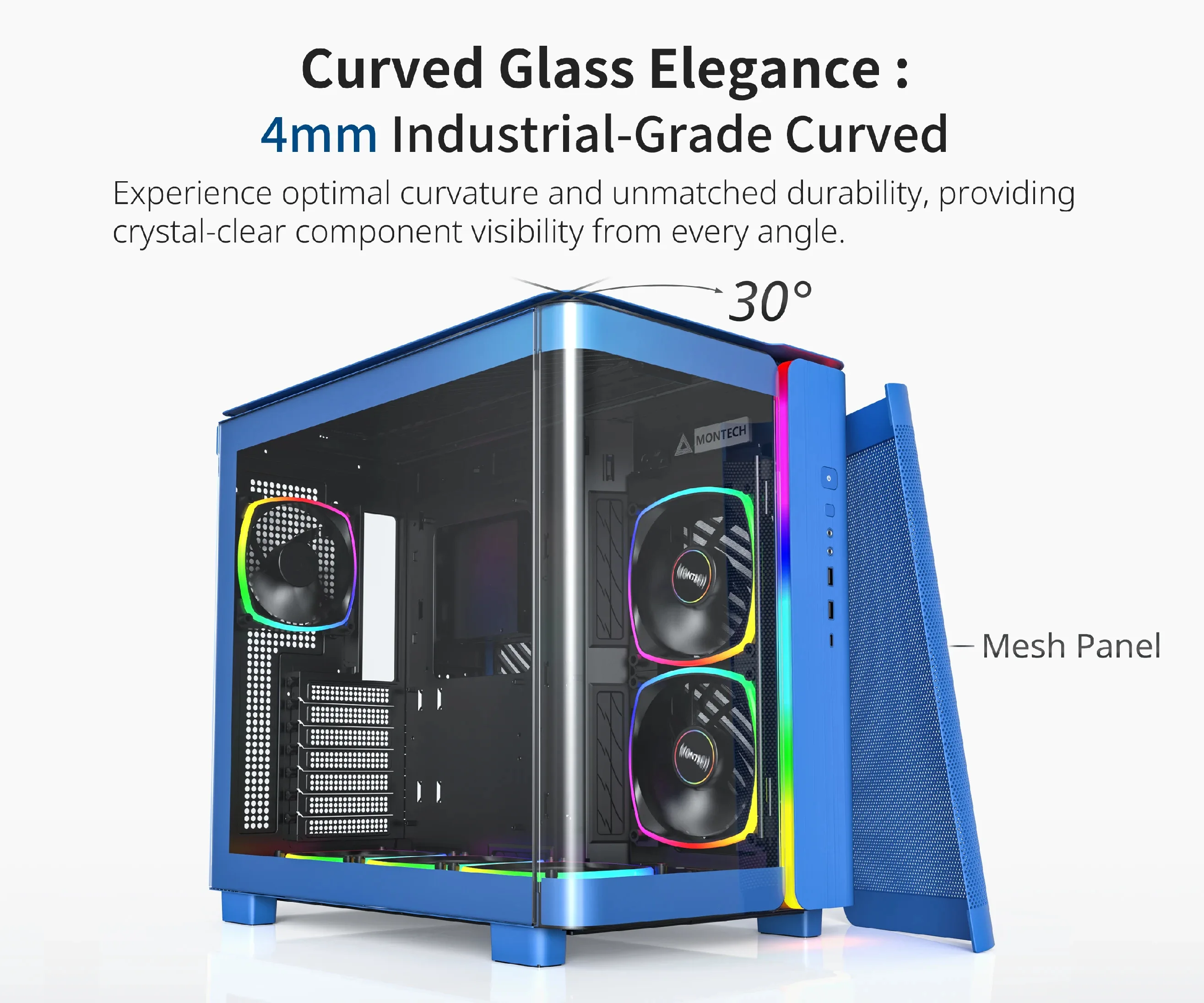 Montech кутия KING 95 Pro, Dual Chamber Mid-tower Case, 6 ARGB Fans, 2 Front Panels, Prussian Blue - Image 193