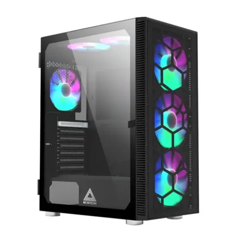 Montech кутия X3 GLASS Mid-tower Case TG 6 fixed RGB Fans Black