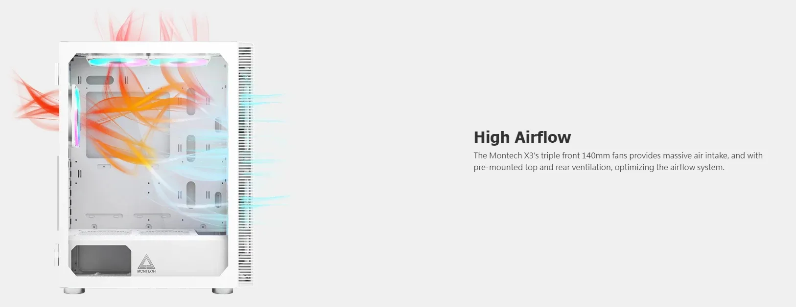 Montech кутия X3 MESH, Mid-tower Case, TG, 6 fixed RGB Fans, White - Image 219