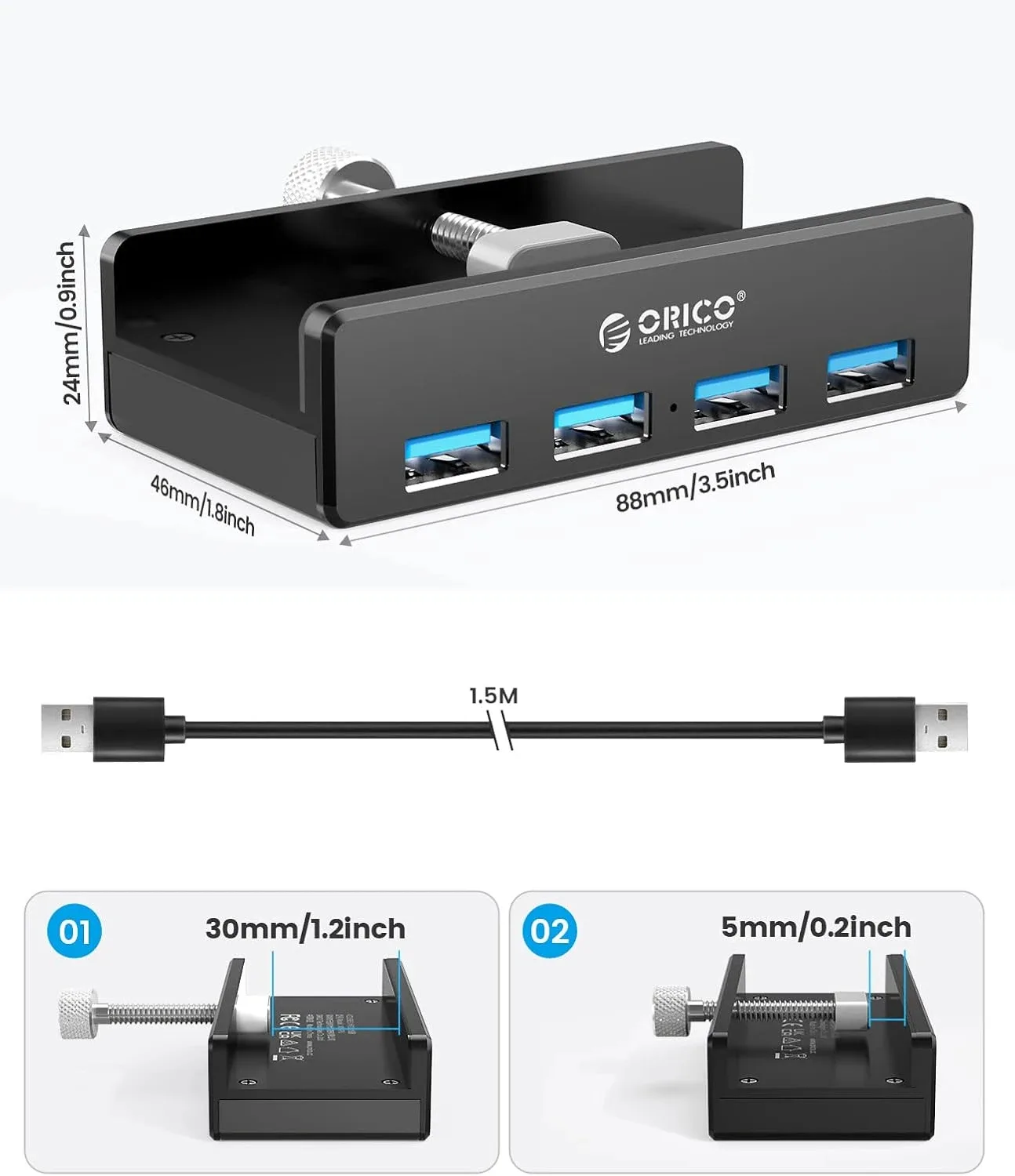 Orico хъб USB 3.0 HUB Clip Type 4 port, Black - MH4PU-BK - Image 278