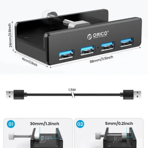 Orico хъб USB 3.0 HUB Clip Type 4 port – aux Micro-USB power input