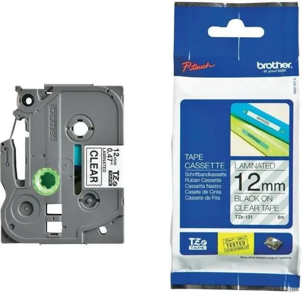 ЛЕНТА ЗА ЕТИКЕТНИ ПРИНТЕРИ BROTHER ТИП TZ - 12 mm x 800 m - BLACK ON CLEAR TAPE - PN TZE131