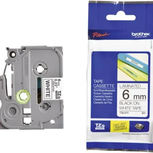 ЛЕНТА ЗА ЕТИКЕТНИ ПРИНТЕРИ BROTHER ТИП TZ - 6 mm x 800 m - BLACK ON WHITE TAPE - PN TZE211