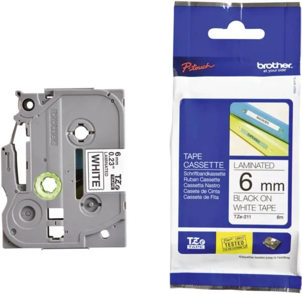 ЛЕНТА ЗА ЕТИКЕТНИ ПРИНТЕРИ BROTHER ТИП TZ - 6 mm x 800 m - BLACK ON WHITE TAPE - PN TZE211