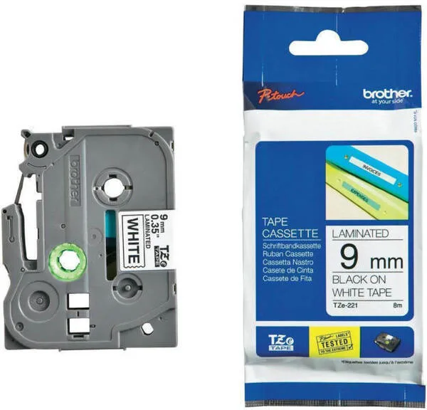 ЛЕНТА ЗА ЕТИКЕТНИ ПРИНТЕРИ BROTHER ТИП TZ - 9 mm x 800 m - BLACK ON WHITE TAPE - PN TZE221