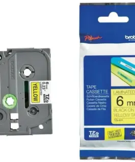 ЛЕНТА ЗА ЕТИКЕТНИ ПРИНТЕРИ BROTHER ТИП TZ - 6 mm x 800 m - BLACK ON YELLOW TAPE - PN TZE611