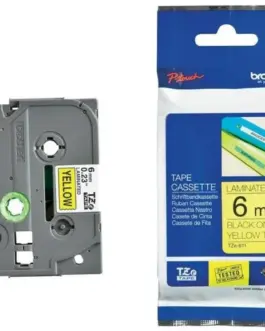 ЛЕНТА ЗА ЕТИКЕТНИ ПРИНТЕРИ BROTHER ТИП TZ - 6 mm x 800 m - BLACK ON YELLOW TAPE - PN TZE611