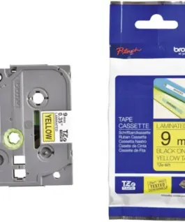 ЛЕНТА ЗА ЕТИКЕТНИ ПРИНТЕРИ BROTHER ТИП TZ - 9 mm x 80 m - BLACK ON YELLOW TAPE - PN TZE621