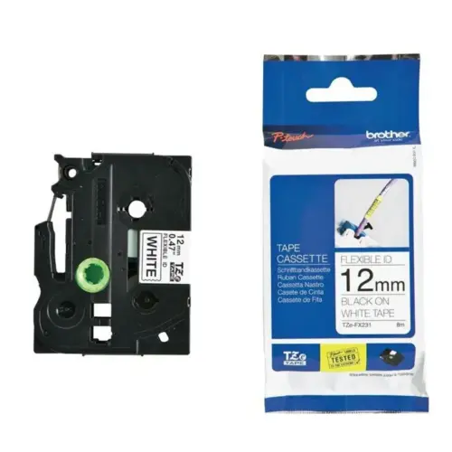 ЛЕНТА ЗА ЕТИКЕТНИ ПРИНТЕРИ BROTHER ТИП TZE FLEXI - 12 mm x 8 m - BLACK ON WHITE FLEXIBLE ID - PN TZEFX231
