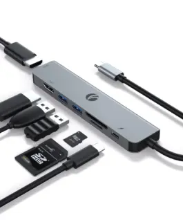 VCom докинг станция Docking Station Type-C 7-in-1 - CUE39 - PD3.0 100W HDMI x 2 USB3.0 x 2 SD