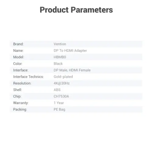 Vention адаптер Adapter DisplayPort M / HDMI F – 4K