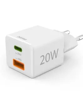 HAMA Бързо мини зарядно 1x USB-C 1x USB-A PD 20 W бяло
