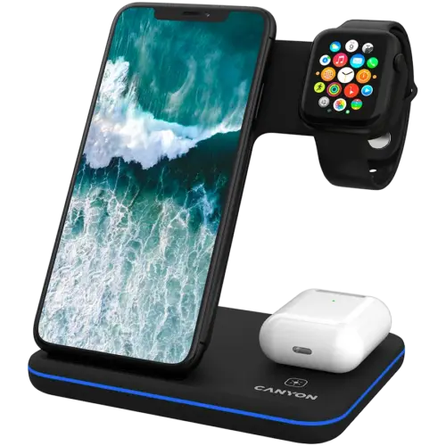 Зарядно за мобилен телефон CANYON wireless charger WS-303 15W 3in1 Black