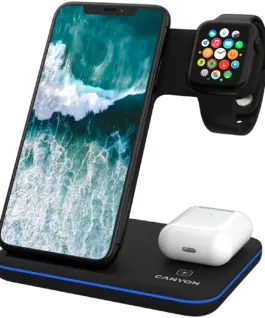 Зарядно за мобилен телефон CANYON wireless charger WS-303 15W 3in1 Black