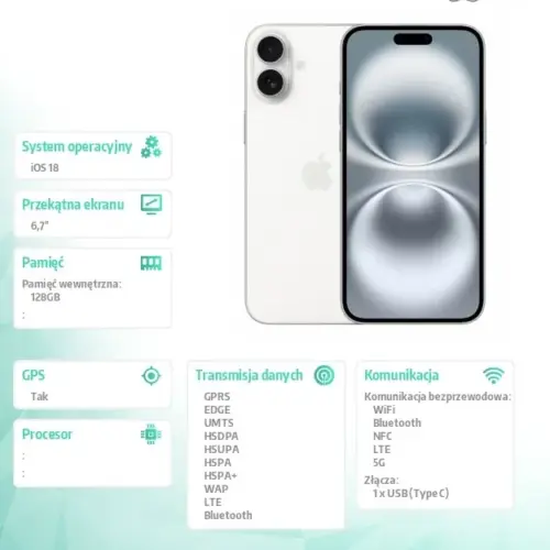 Alternative view of Apple iPhone 16 Plus 128GB - бял