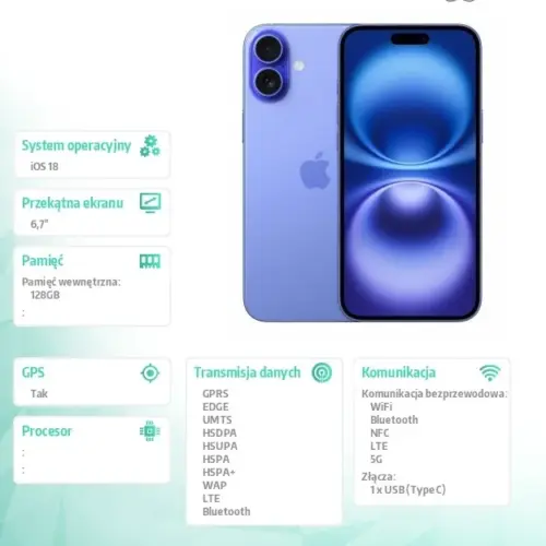 Alternative view of Apple iPhone 16 Plus 128GB - Ultramarine