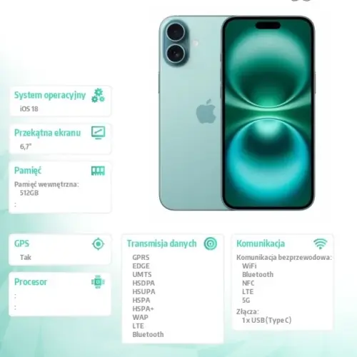 Alternative view of Apple iPhone 16 Plus 512GB - Teal