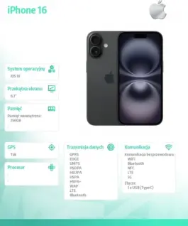 Alternative view of Apple iPhone 16 256GB - черен