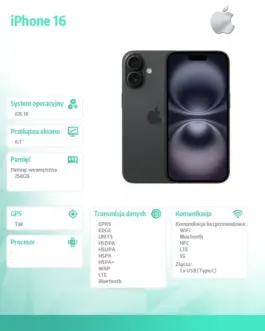 Alternative view of Apple iPhone 16 256GB - черен