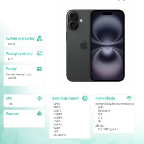 Alternative view of Apple iPhone 16 256GB - черен