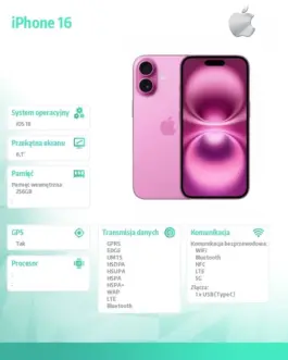 Alternative view of Apple iPhone 16 256GB - розов