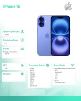 Alternative view of Apple iPhone 16 256GB - Ultramarine