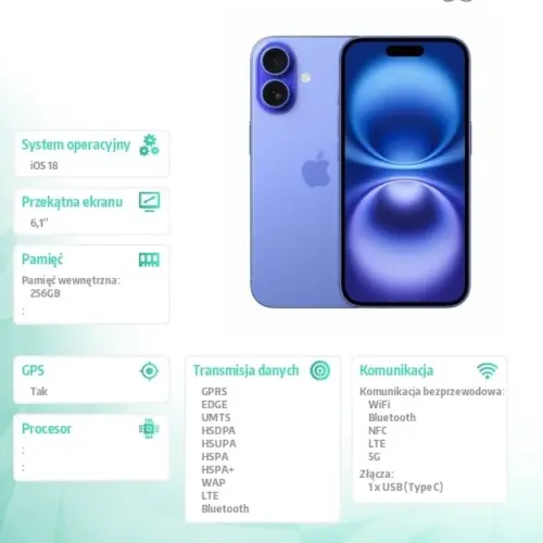 Alternative view of Apple iPhone 16 256GB - Ultramarine