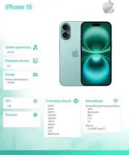 Alternative view of Apple iPhone 16 256GB - Teal