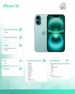 Alternative view of Apple iPhone 16 256GB - Teal