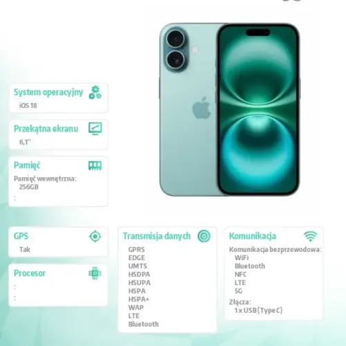 Alternative view of Apple iPhone 16 256GB - Teal