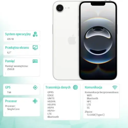 Alternative view of Apple iPhone 16E 256GB бял