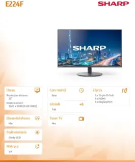 Sharp Monitor 22 inches MultiSync DD-E224F черен