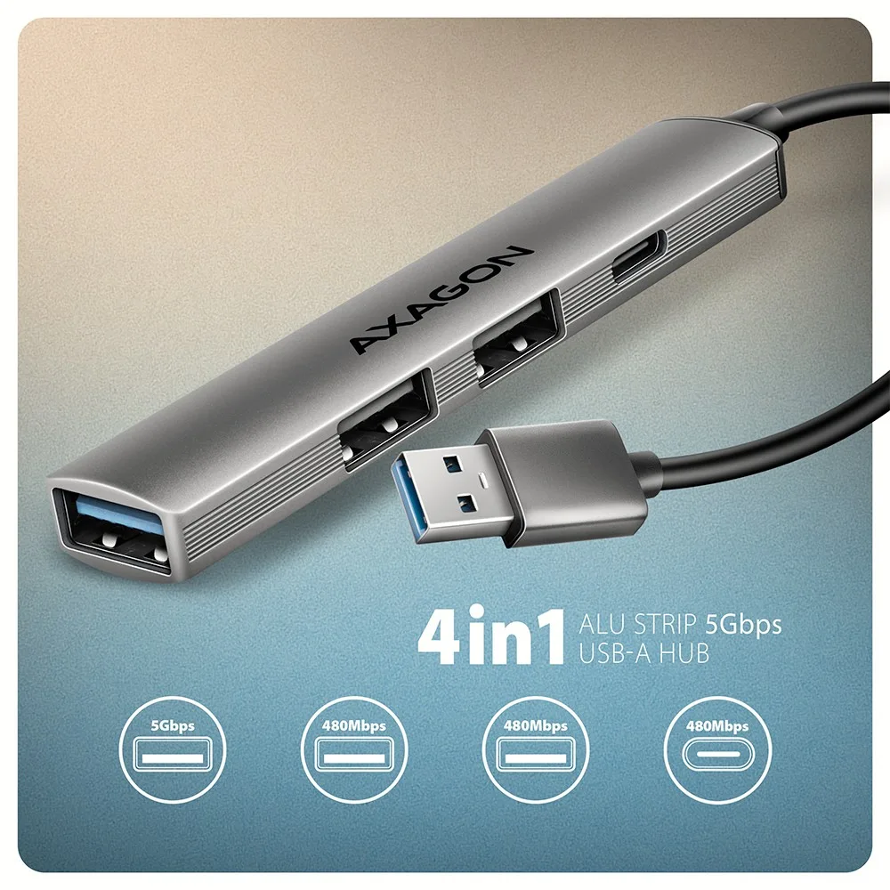 AXAGON HUE-STA HUB 4-port 1x USB 5Gbps 2xUSB2.0 +USB - Image 2