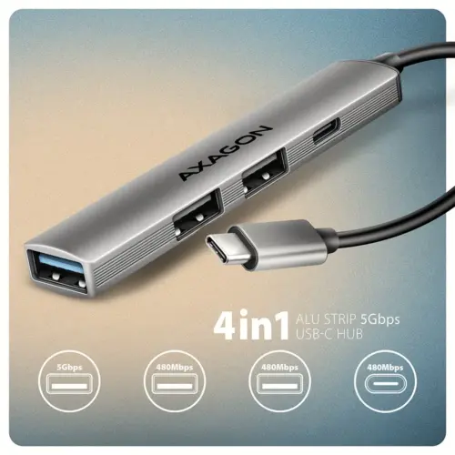 Alternative view of AXAGON HUE-STC HUB 4-port 1x USB 5Gbps, 2xUSB2.0 + C