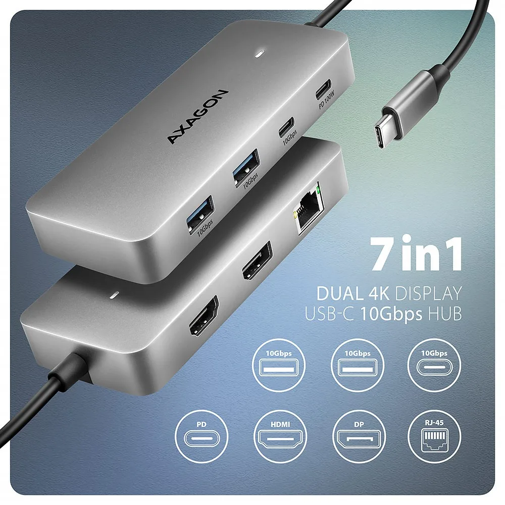 AXAGON HMC-CUB83X2 USB hub 7in 1 10Gbps HDMI DP PD GLA - Image 2