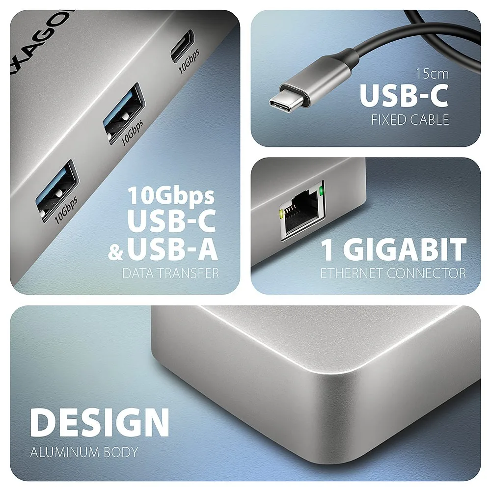 AXAGON HMC-CUB83X2 USB hub 7in 1 10Gbps HDMI DP PD GLA - Image 3