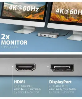 AXAGON HMC-CUB83X2 USB hub 7in 1 10Gbps HDMI DP PD GLA
