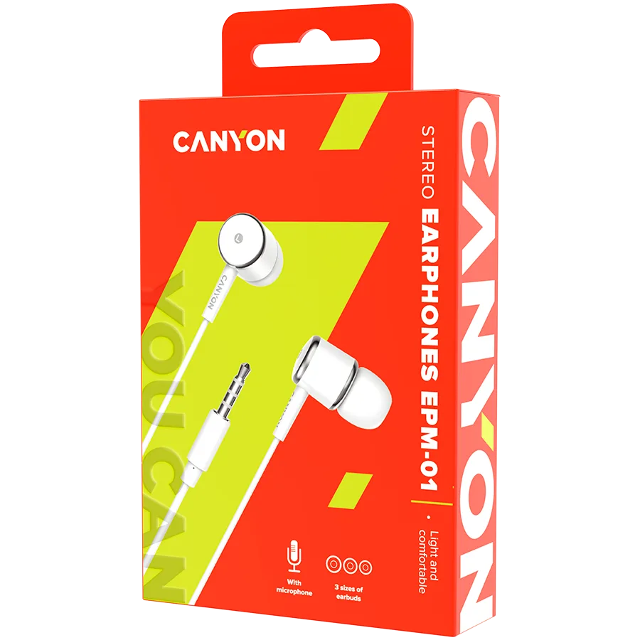 Слушалки CANYON Stereo earphones with microphone, White - Image 69