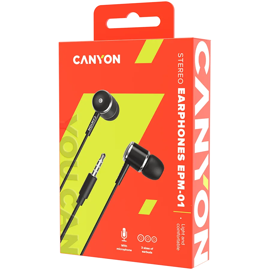 Слушалки CANYON Stereo earphones with microphone, Black - Image 6