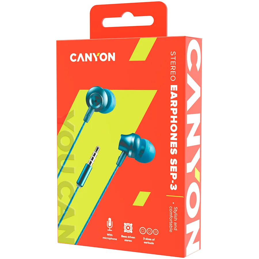 Слушалки CANYON Stereo earphones with microphone, metallic shell, 1.2M, blue-green - Image 63