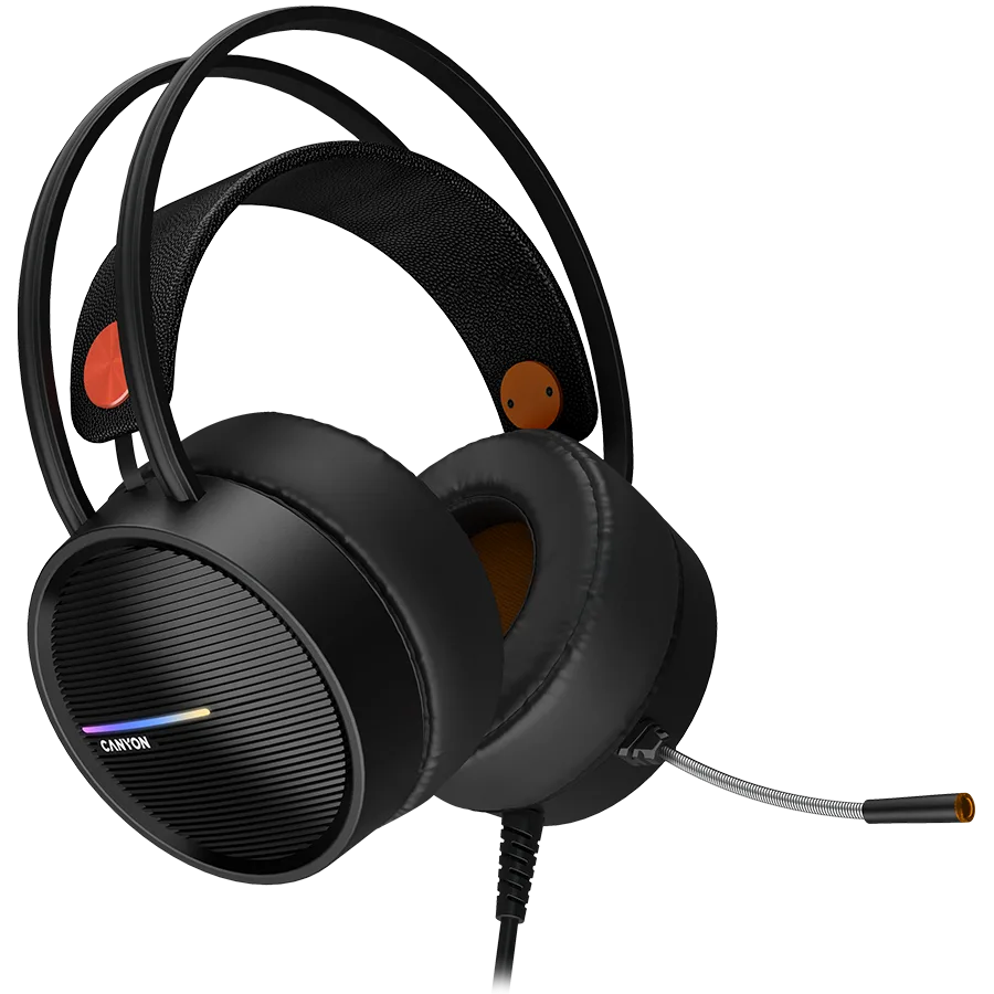 Геймърски слушалки CANYON INTERCEPTOR GH-8A, Gaming headset 3.5mm jack plus USB connector for LED backlight, adjustable microphone and volume control, with 2in1 3.5mm adapter, cable 2M, Black and Orange, 0.36kg - Image 8