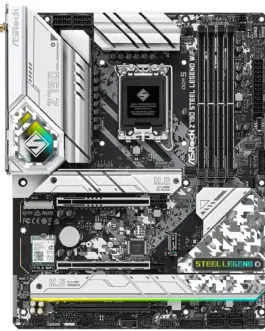 Alternative view of Дънна платка ASROCK MB Desktop Z790 Steel Legend (S1700, 4x DDR5, 1x PCIe 5.0 x16, 1x PCIe 4.0 x16, 1x PCIe 3.0 x1, 4x Hyper M.2, 1x Blazing M.2, 8x SATA3, 2x USB-C, 16x USB 3.2, 5x USB 2.0, 1x RJ-45 2.5GB Lan, 802.11ax Wi-Fi 6E Module, 1x HDMI, 1x D