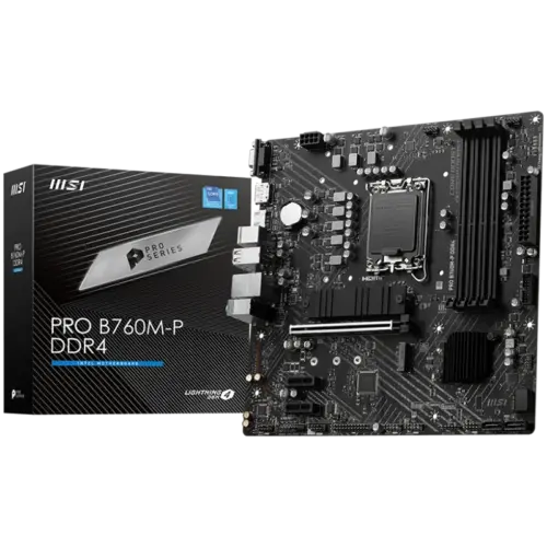 Дънна платка MSI PRO B760M-P DDR4 mATX Socket 1700 Dual Channel DDR4 4800(OC)MHz 1x PCIe x16 slots 2x M.2 slots 1x HDMI