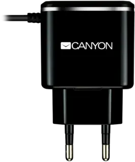 Зарядно за мобилен телефон CANYON charger H-041 2.1A/USB-A built-in MicroUSB Black