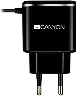 Зарядно за мобилен телефон CANYON charger H-041 2.1A/USB-A built-in MicroUSB Black