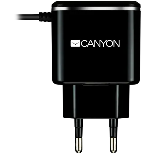 Зарядно за мобилен телефон CANYON charger H-041 2.1A/USB-A built-in MicroUSB Black