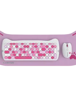 Клавиатура CANYON HSET-W6 EN Keyboard+Mouse Kitty Edition AAA+АА Wireless Pink